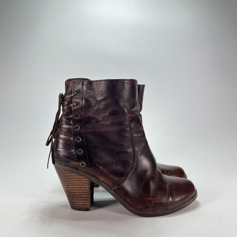 Adam Tucker Peru 4 Brown Corset Back Laced Heeled Ankle Booties Women's Size 8.5